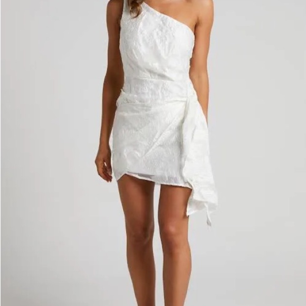 Showpo Brailey One-Shoulder Dress in White